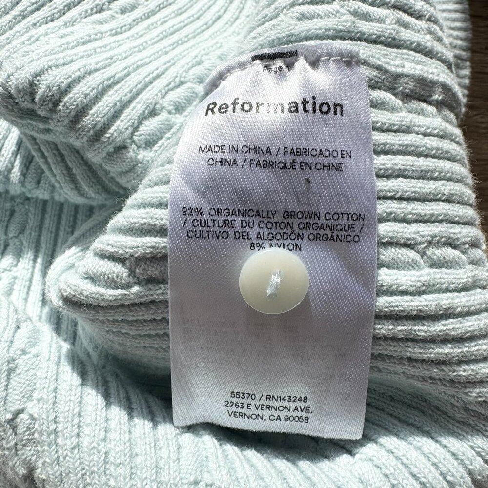 Reformation Natalie Cable Knit Cotton Cardigan Sweater Light Blue XL - Picture 9 of 15